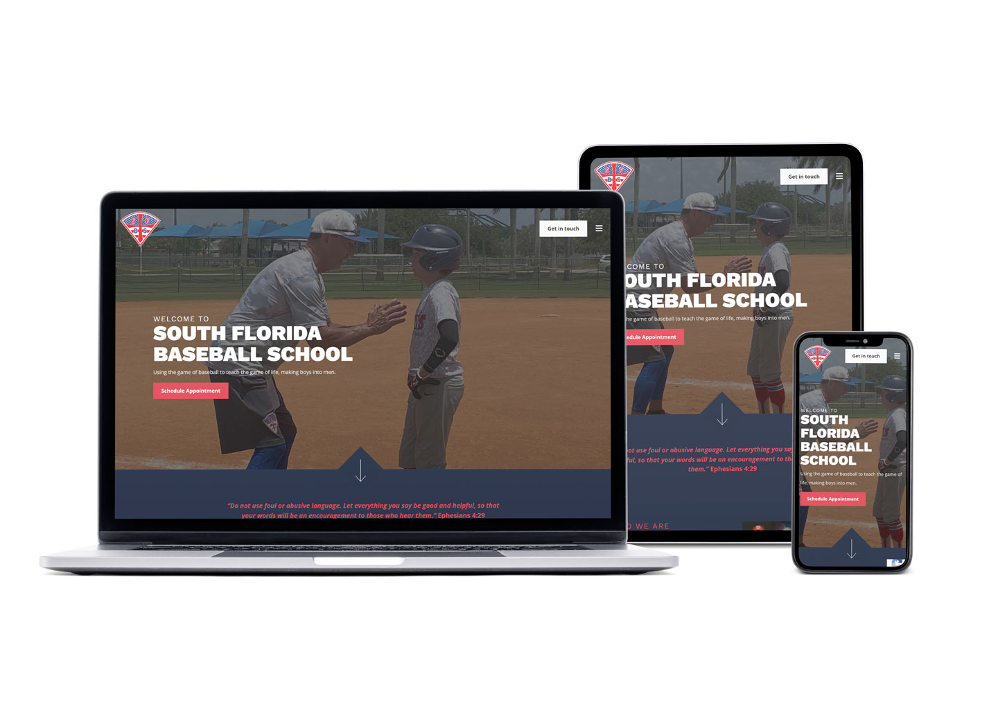 south florida baseball school website design