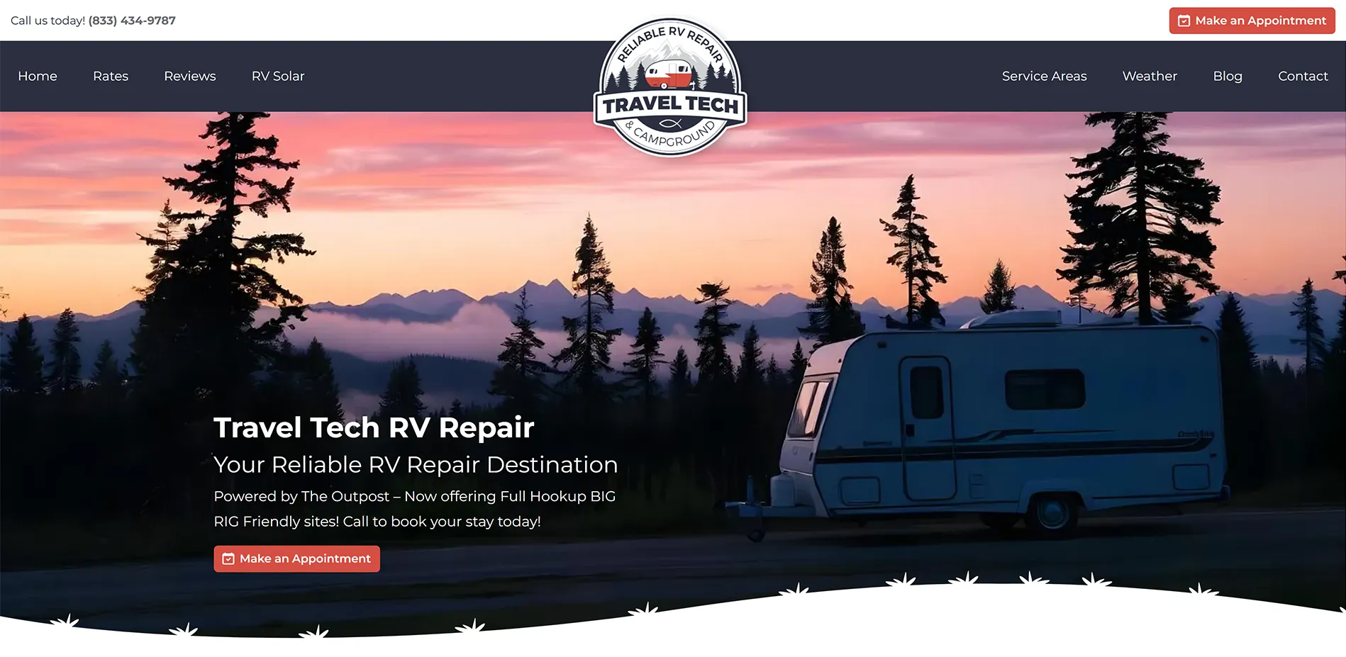 travel tech rv repair website and logo design